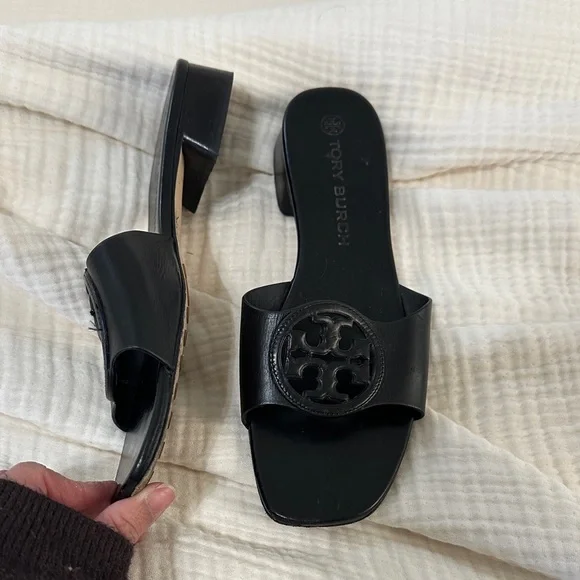 Tory Burch Black Logo Slide Sandals - Picture 4 of 5